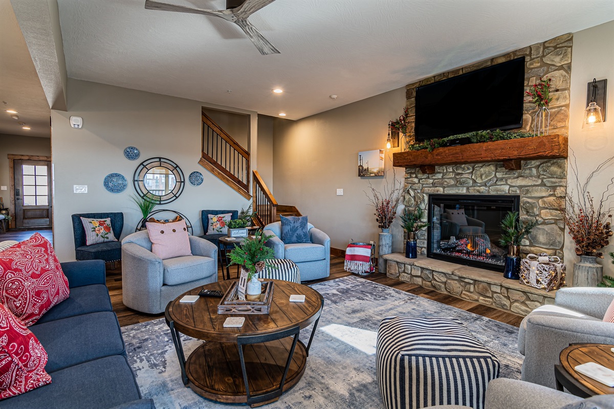 Beautiful fireplace for a fall or winter stay