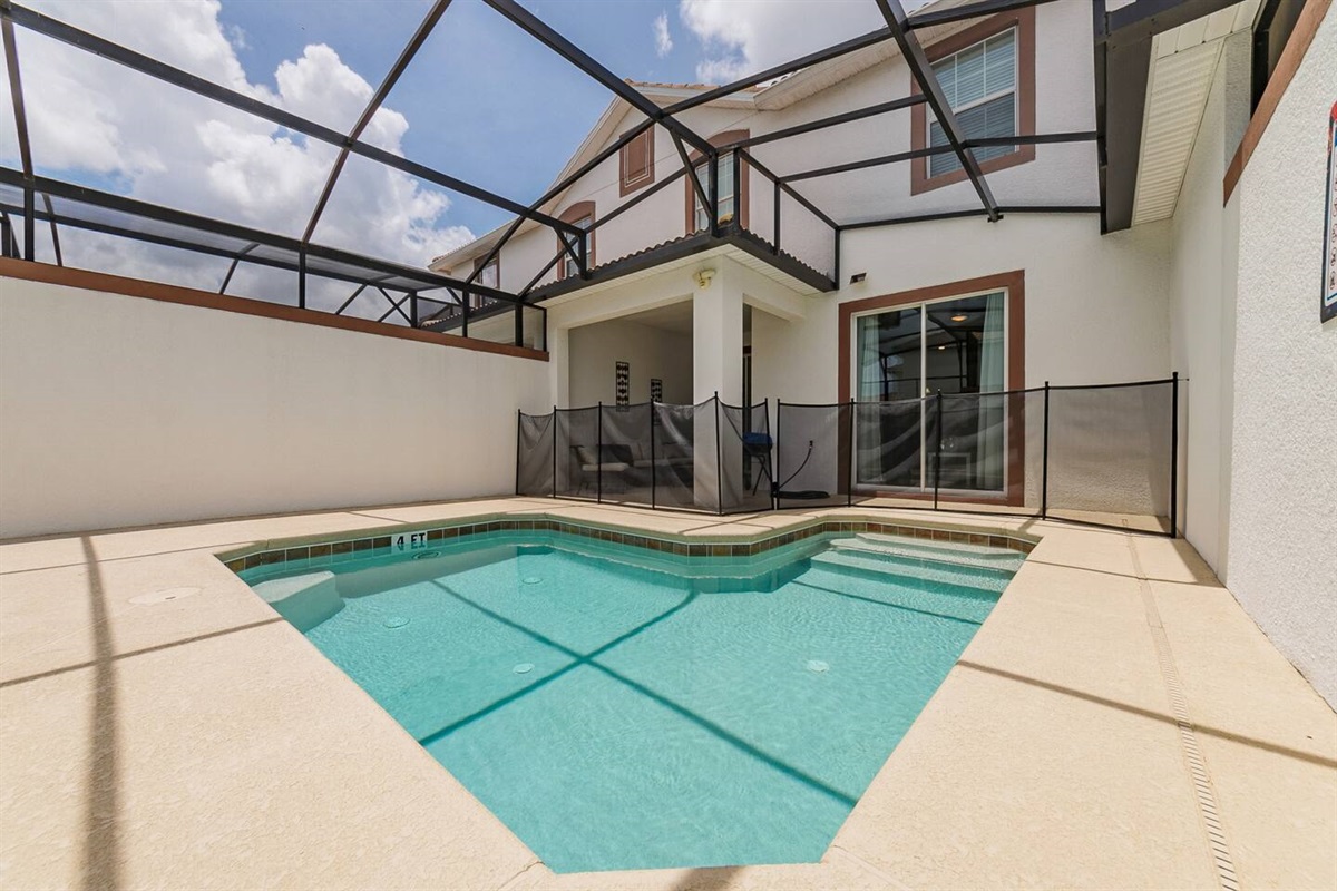 There is a safety removable protection around the pool area