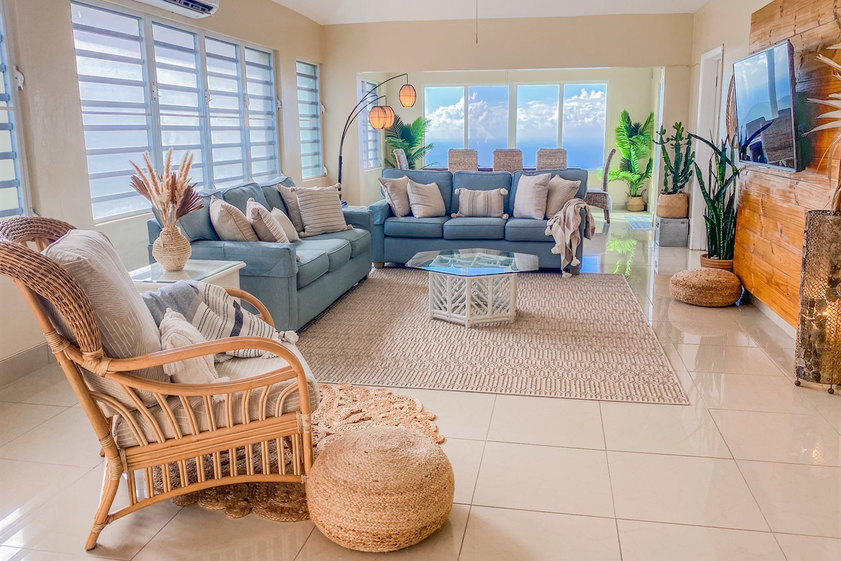Spacious living room filled with natural light