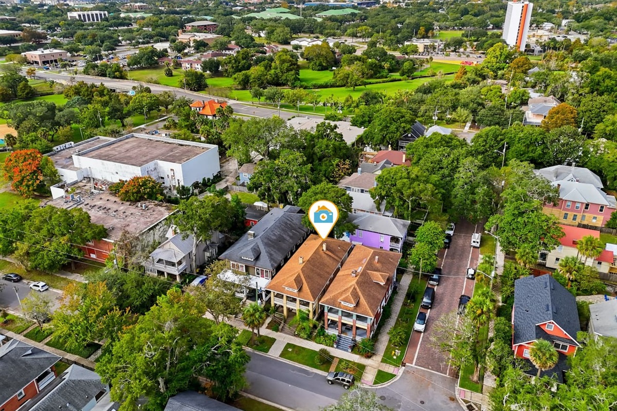 Drone view of where we are located within downtown Springfield