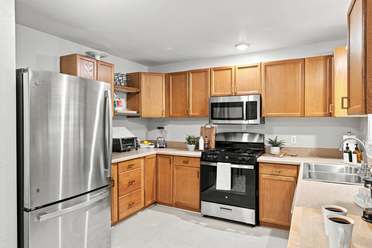 The fully-stocked kitchen is equipped with a dishwasher, toaster oven, blender, crock pot, and hybrid coffee pot which brews a full pot for the group or just one cup using your favorite Keurig flavor you brought from home.