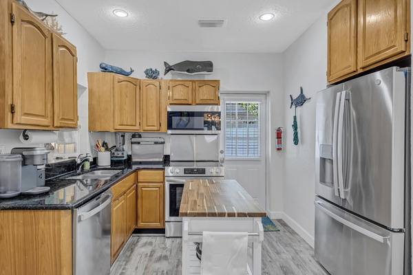 Island kitchen with side door