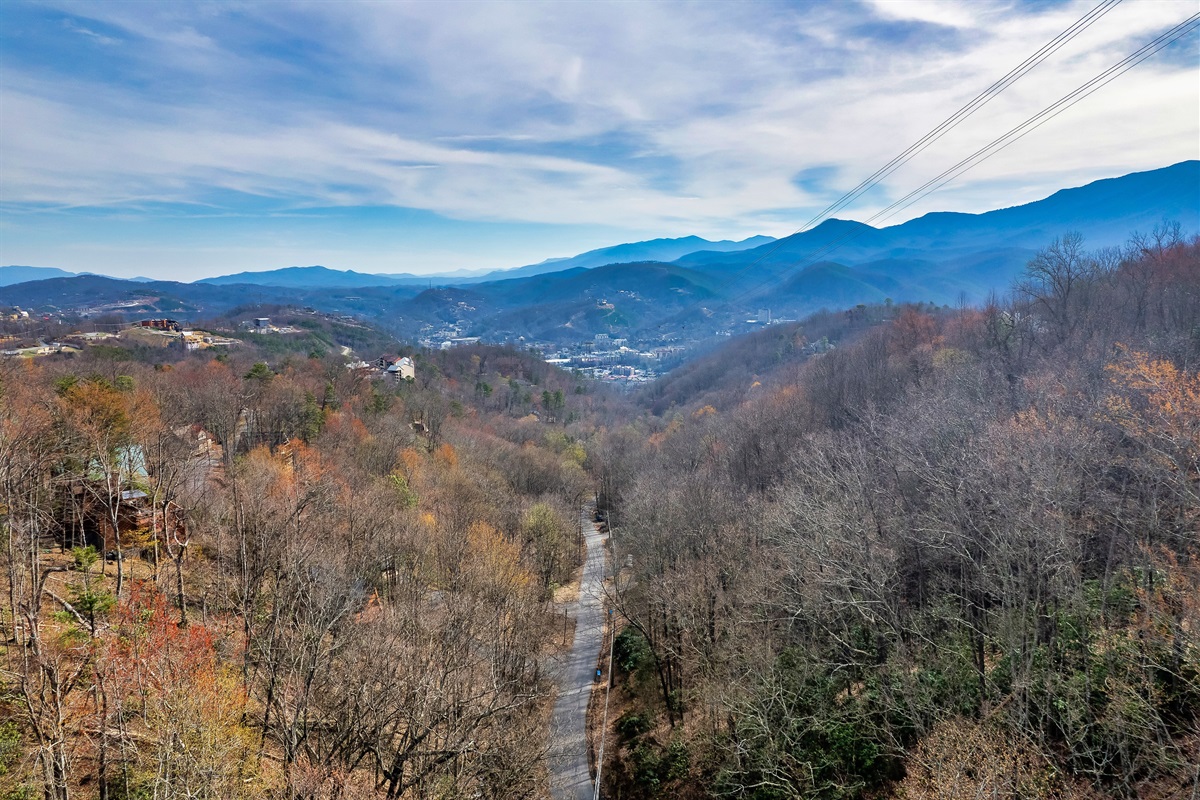 Mountain view and downtown Gatlinburg from both decks