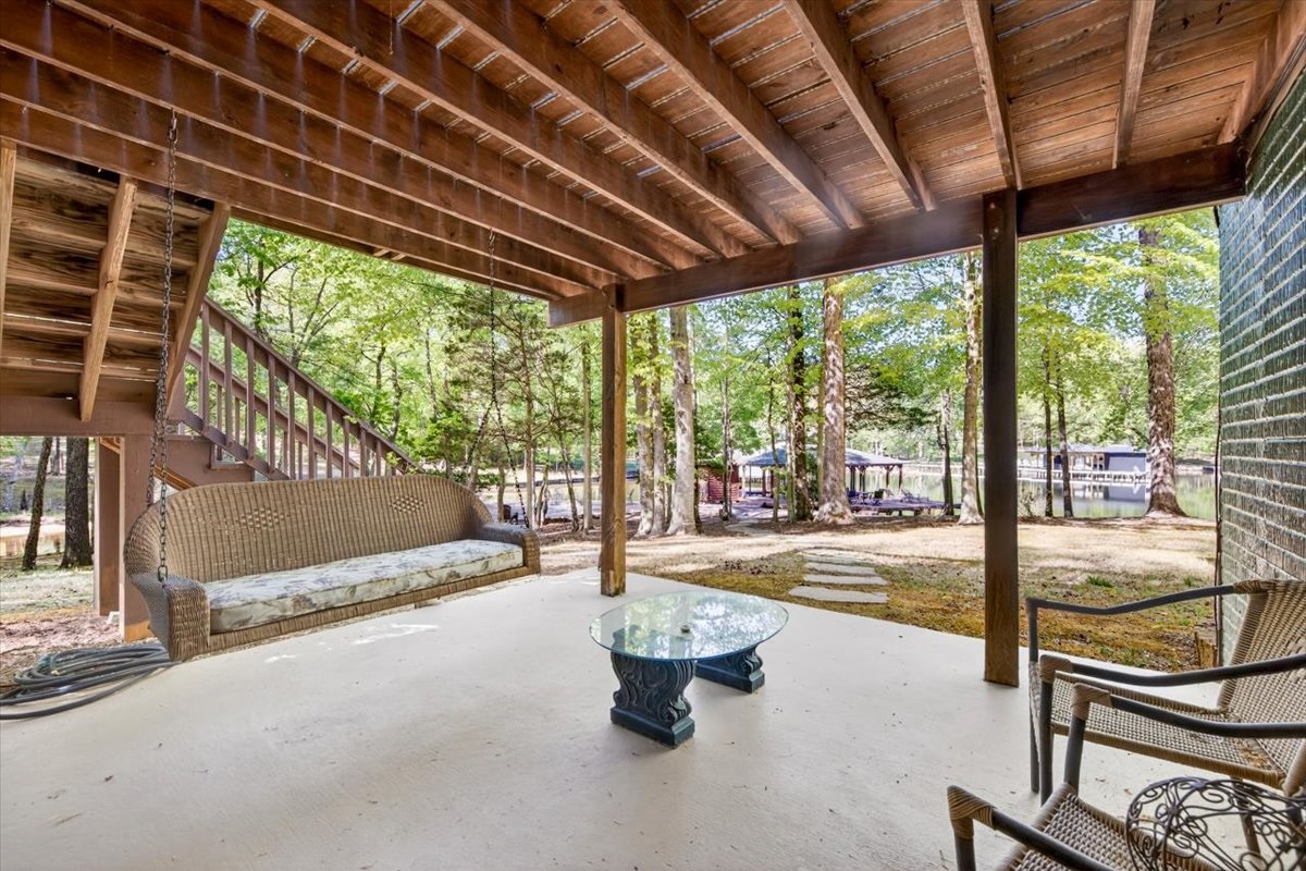 Outdoor bench swing—perfect for relaxing and enjoying the view.