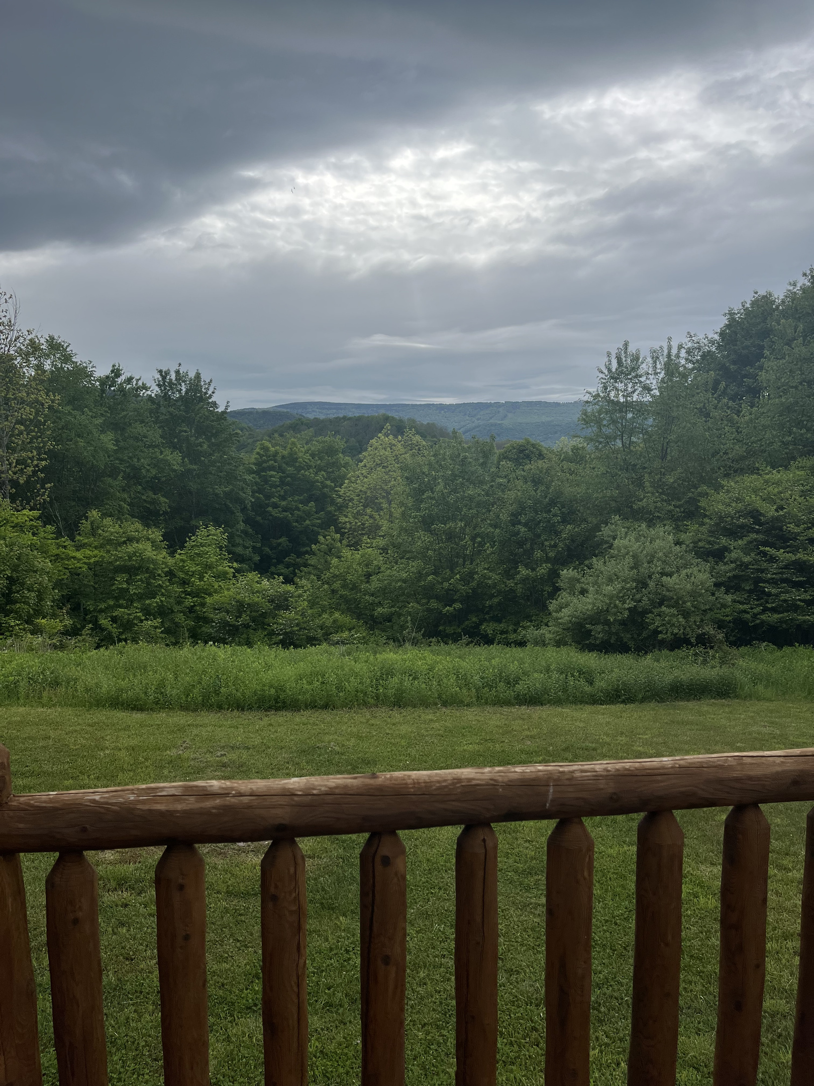 Cozy overcast evening view from the upstairs deck. 