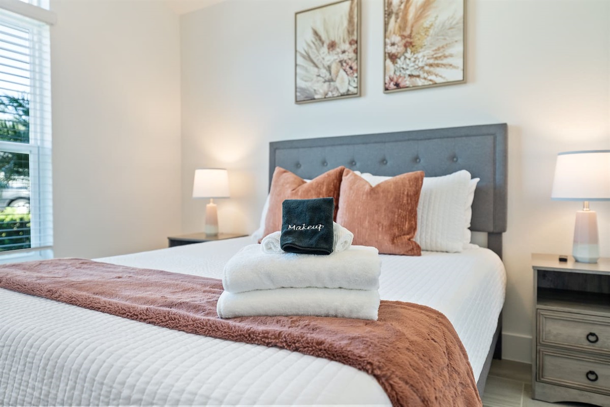 Inviting guest room with warm tones