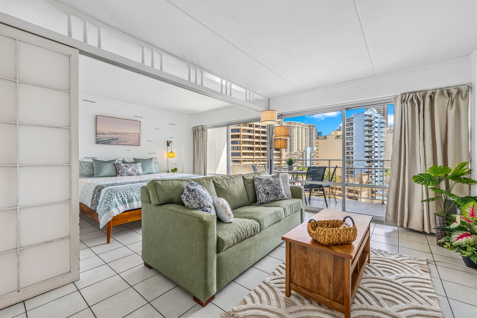 Open floor plan unless sliding door is utilized.  Additional sleeping accommodations with queen sofa sleeper in living area