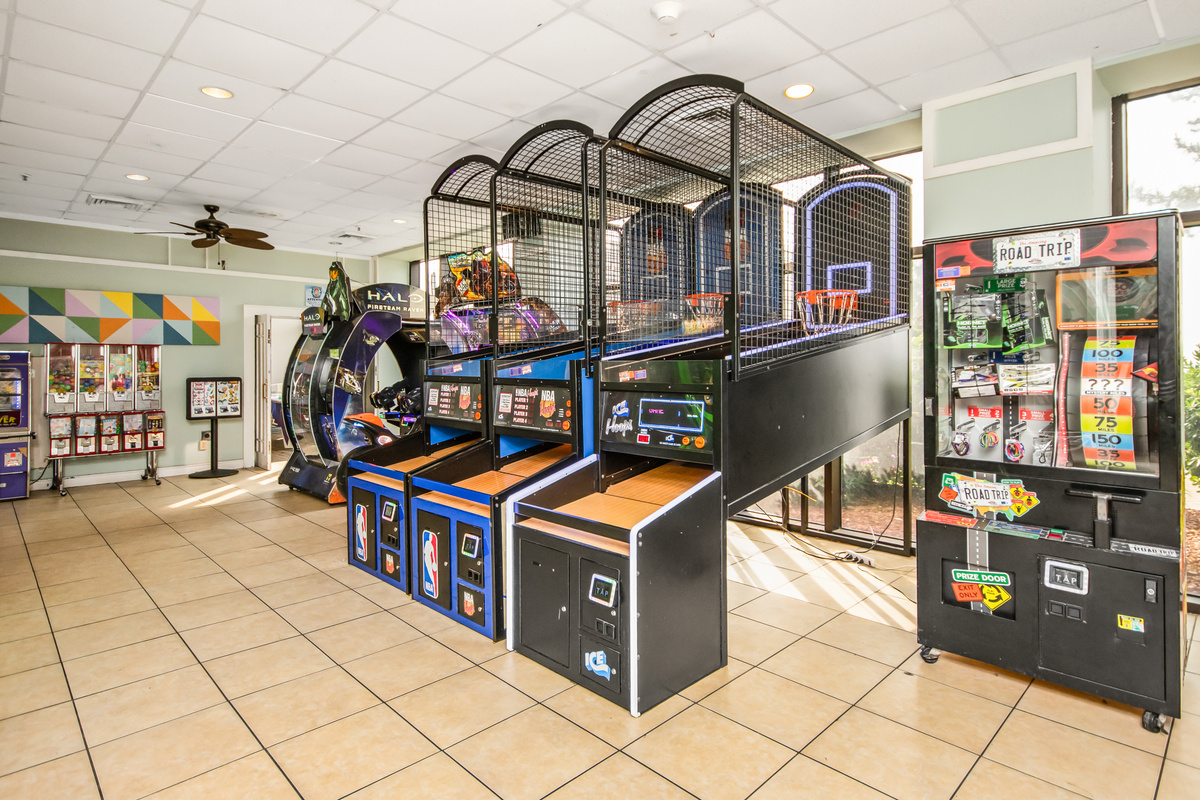 Test your skill at shooting basketballs in the arcade