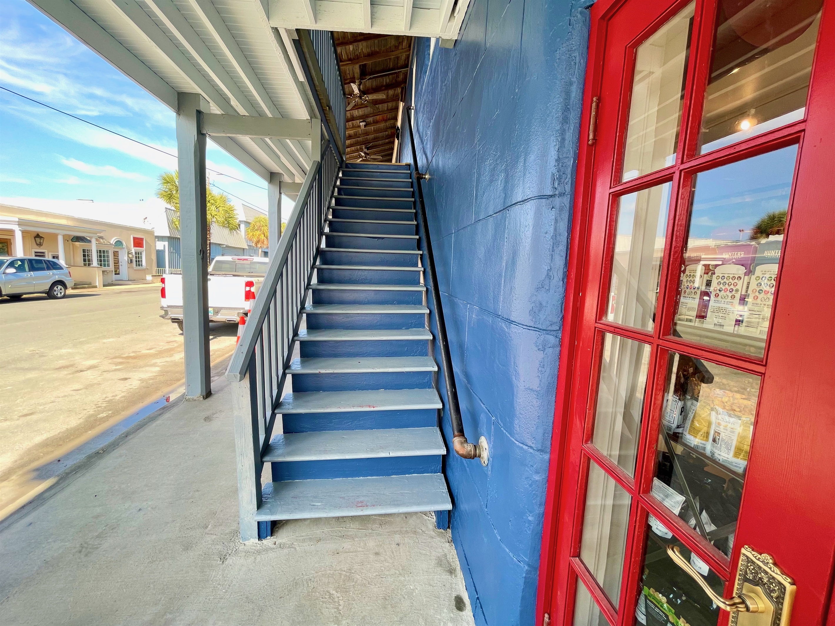 Side stairs of building leading up to apartments