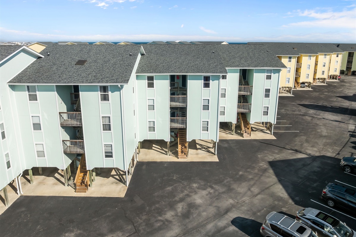 Aerial view of seaside condos
