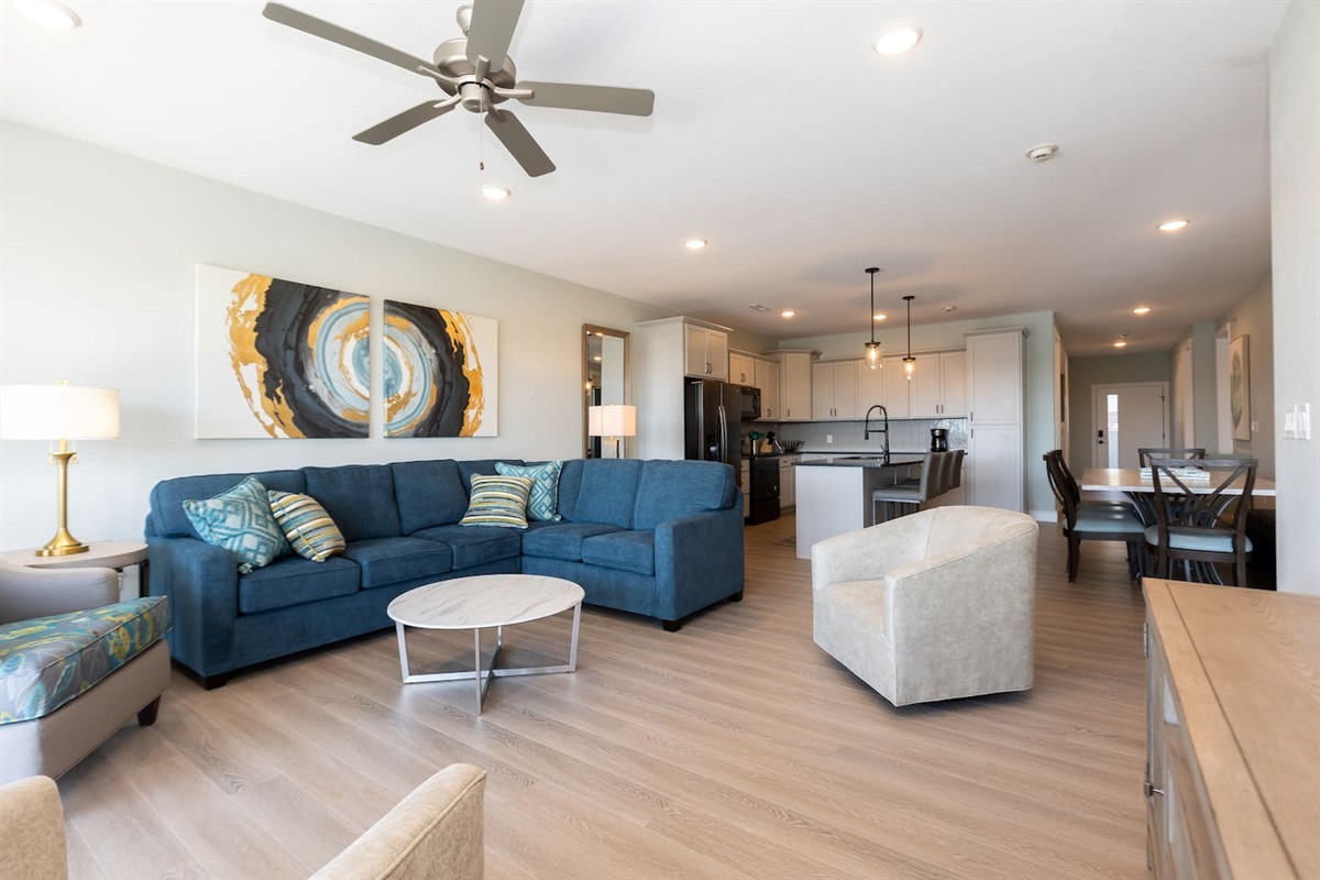 Large open concept living, dining, and kitchen area