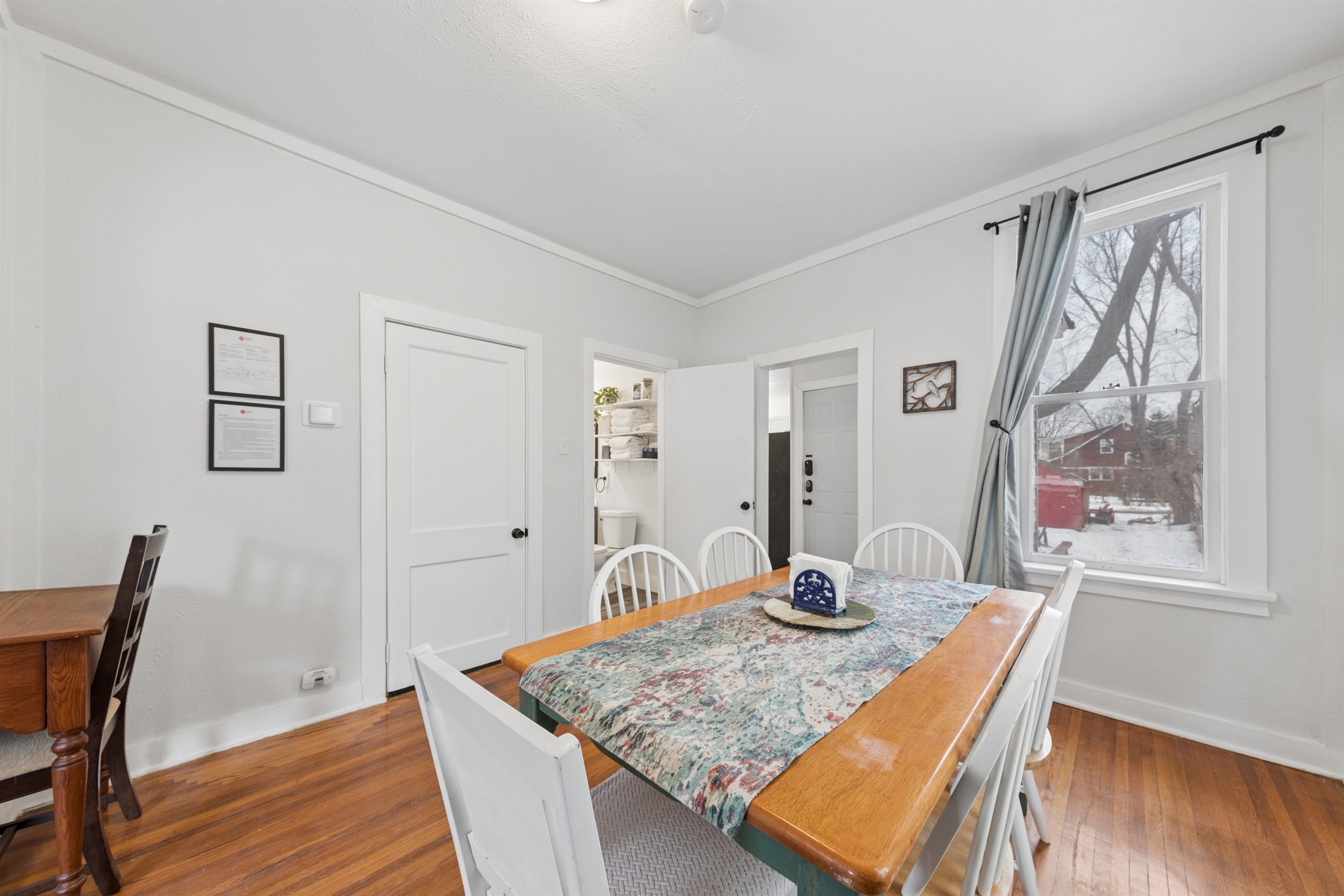 There's seating for six in the dining room, plus two extra in the kitchen at the bistro table.