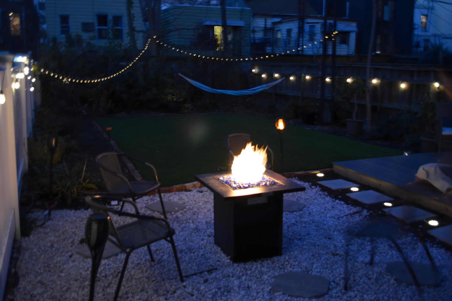 Unwind after exploring around the fire pit, letting string lights and fresh air turn the evening into your favorite part of the day