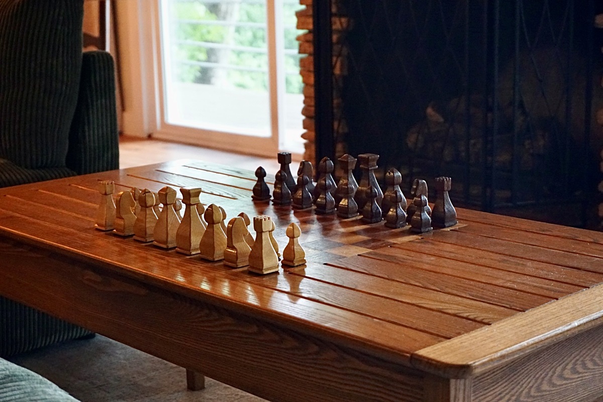 Game Room: Challenge friends/family to chess on this stunning handcrafted table, by the fireplace!