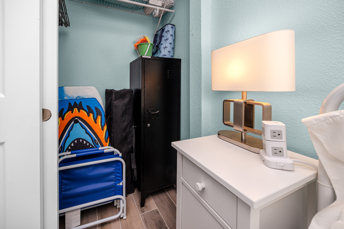 Beach gear in bedroom closet
