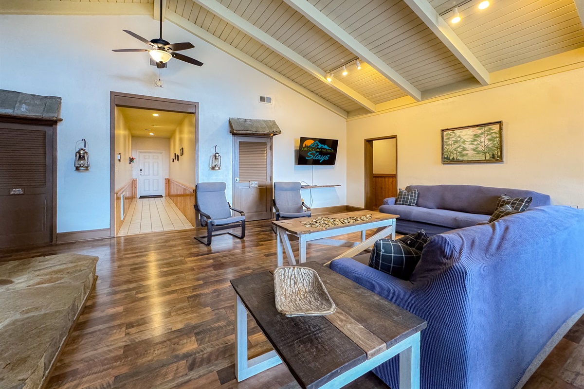 spacious and relaxing great room on the upper level. perfect for conversations and enjoying company of friends and family