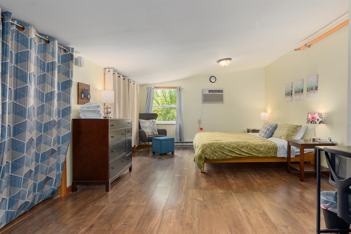 Make use of the writing desk and large closets during your stay.