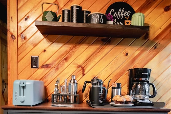 Brew your perfect cup of coffee with our drip coffee maker, French press, or pour-over setup with a gooseneck kettle – all ready for your morning ritual.