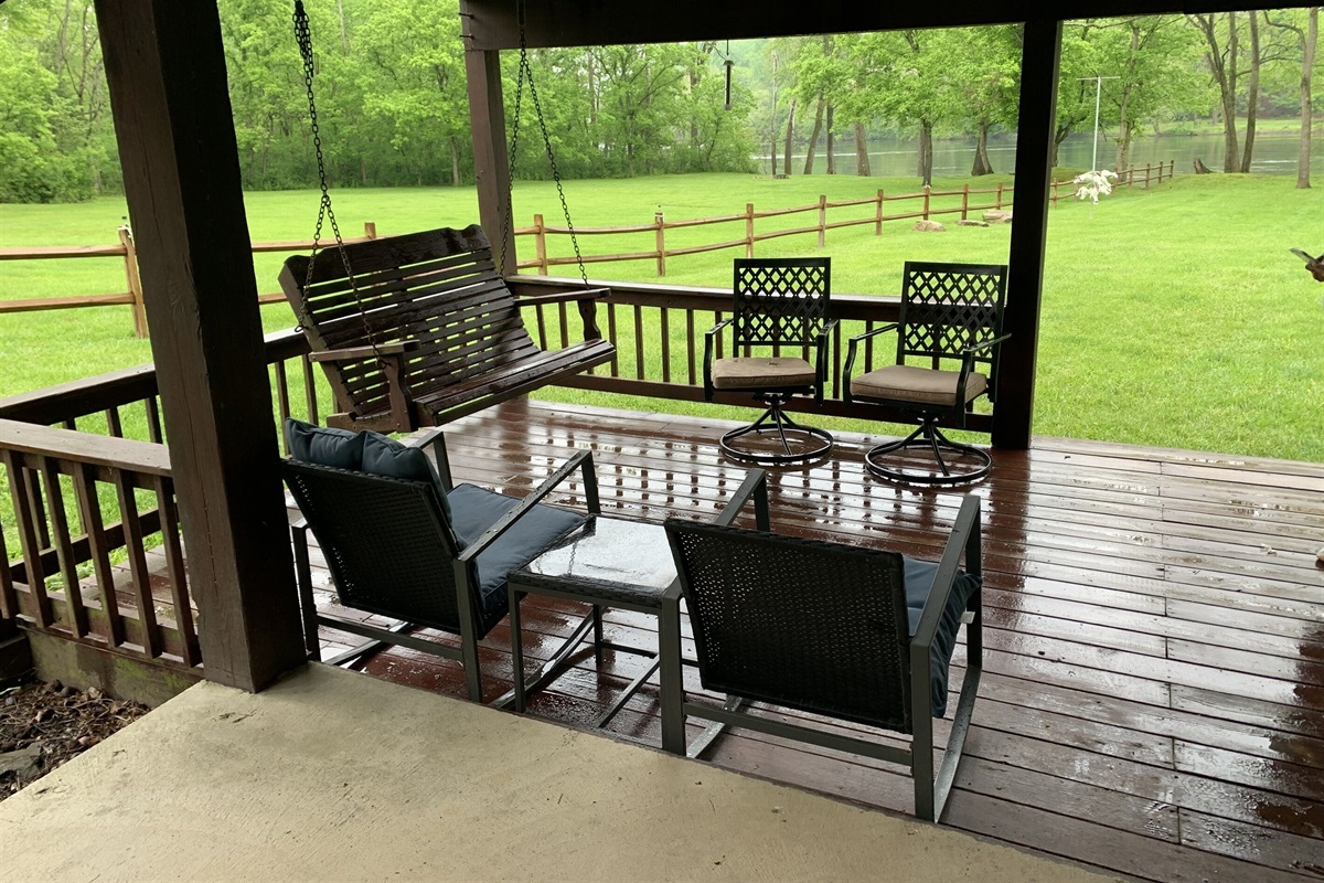 Enjoy your morning coffee while watching the birds sing and the squirrels play