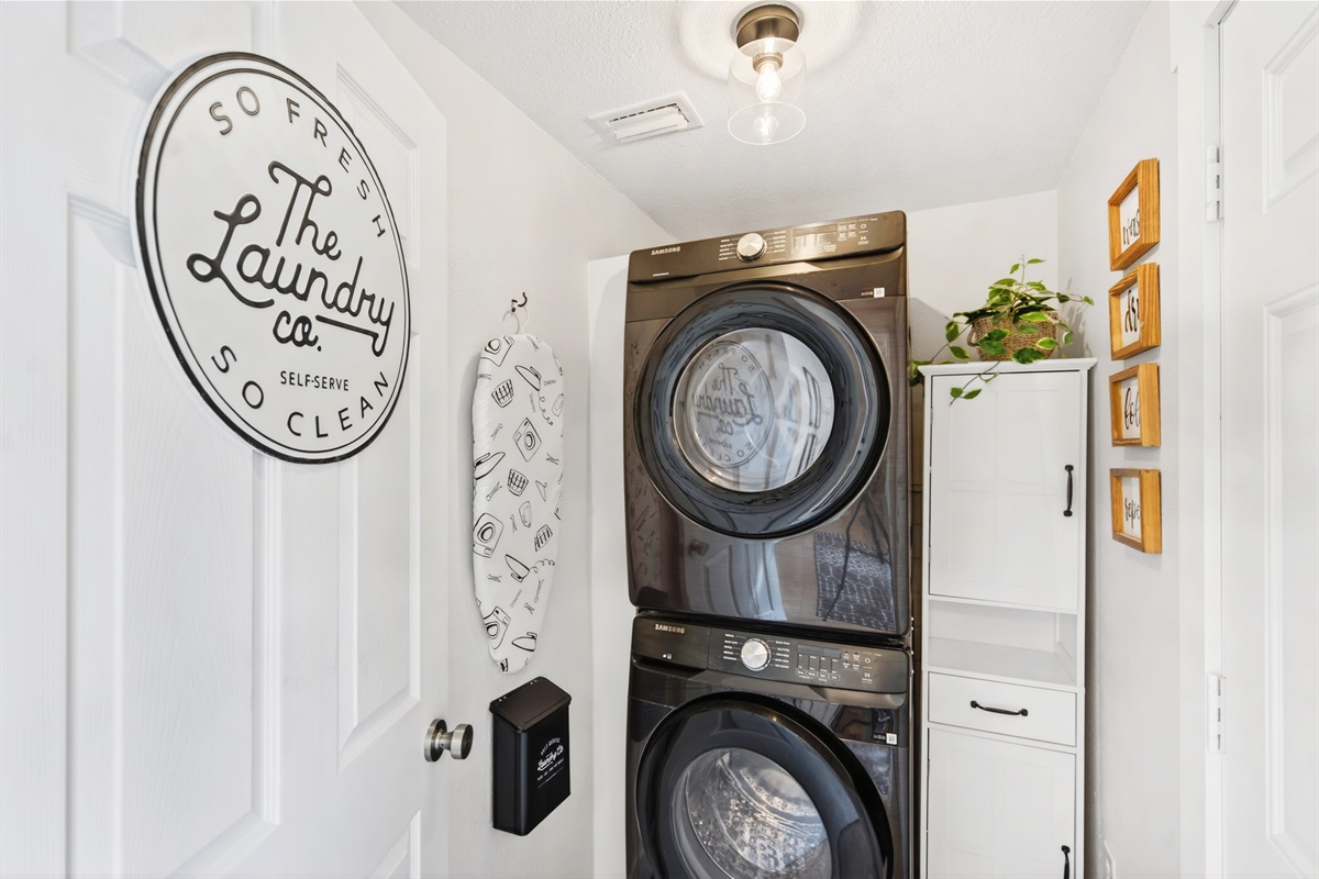 Treasure's laundry room allows guests to pack fewer clothes and always have fresh towels.