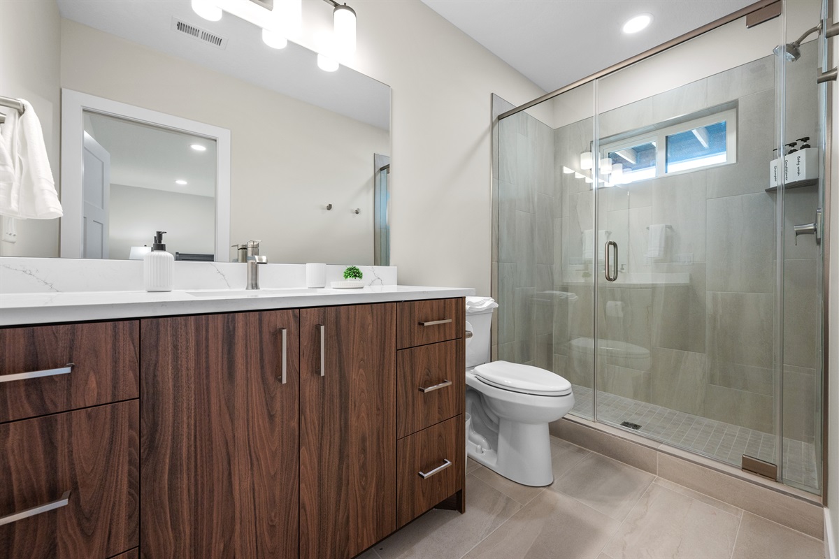 This is the bathroom for the lower level king bedroom.