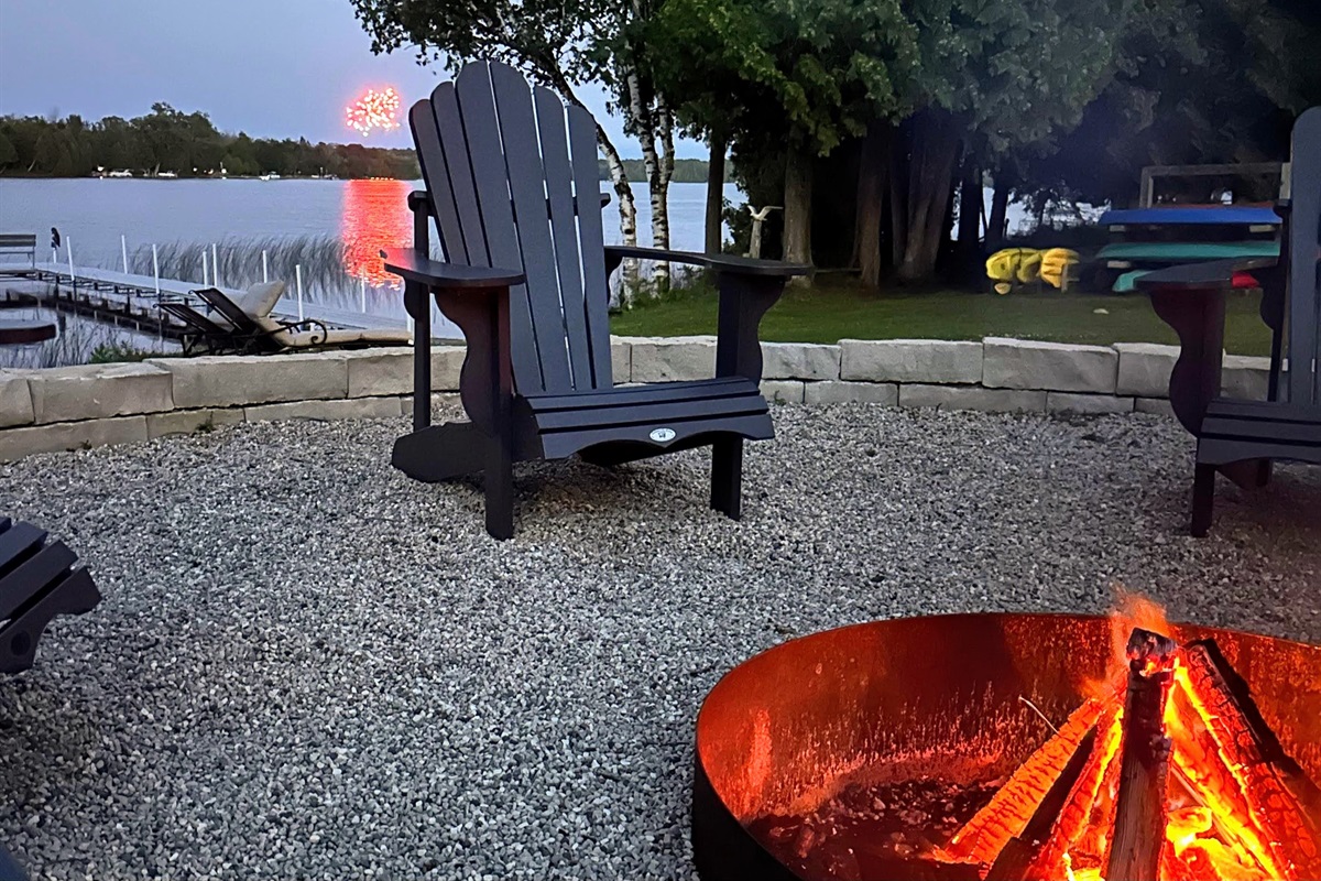 Enjoy bonfire nights with a front-row seat to lakeside fireworks.