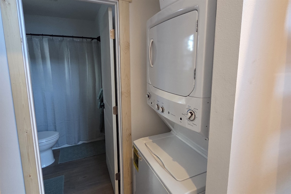 Washer/Dryer located just outside of the bathroom door.