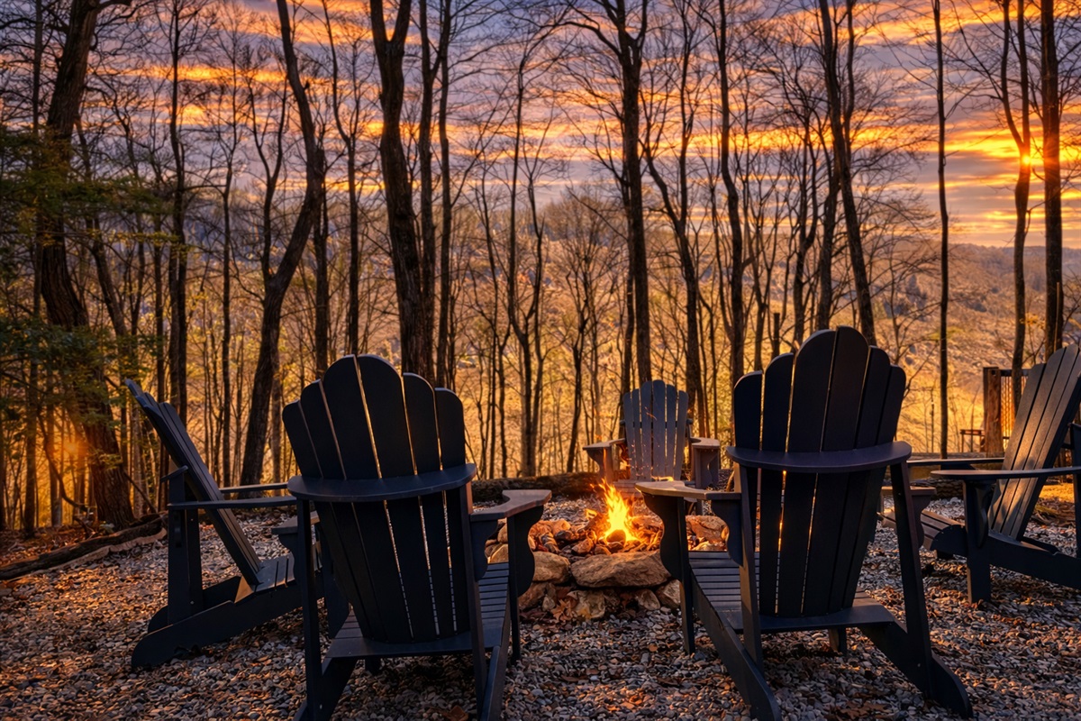 Sunset, firelight, and mountain views 🔥⛰️ – the perfect place to unwind after a day of adventure.