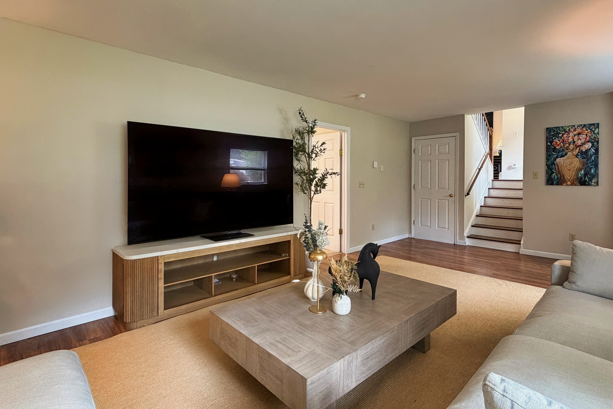Lower level living room with 85" smart TV
