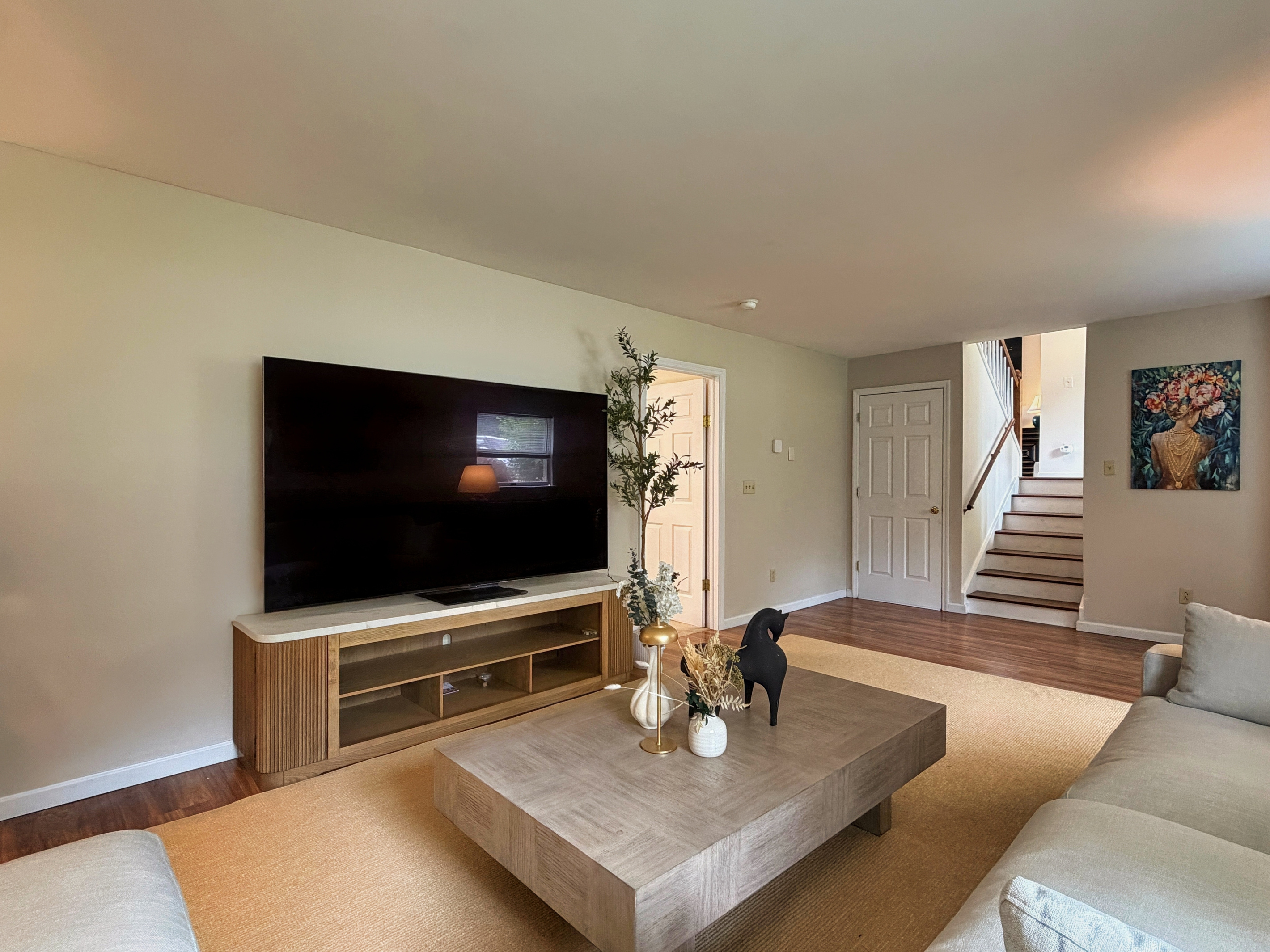 Lower level living room with 85" smart TV