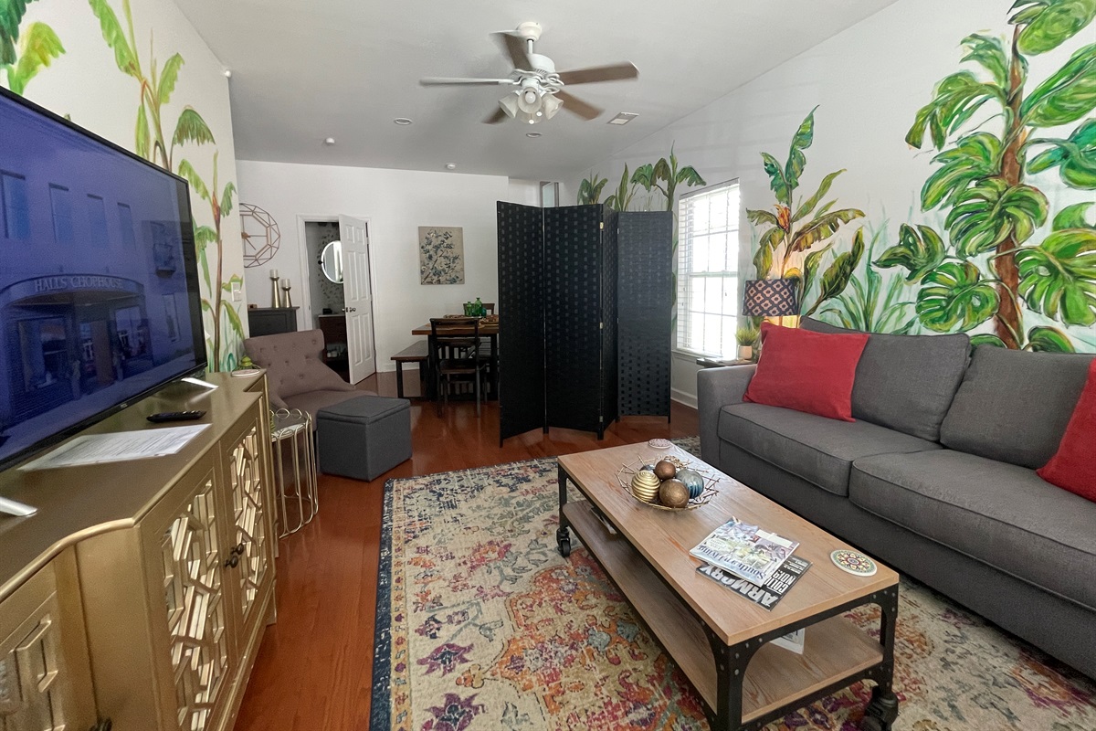 Downstairs living room with divider-Guest House