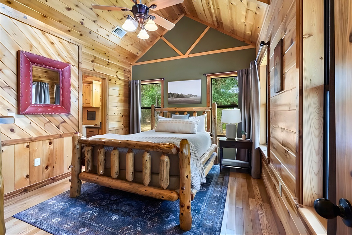 A second view shows off the warm wood tones and inviting layout.