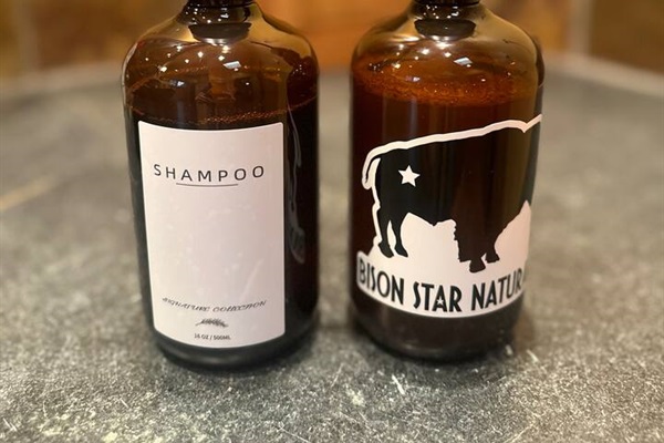 You will find full size shampoo, conditioner and body wash in every bathroom from local business Bison Star Naturals.