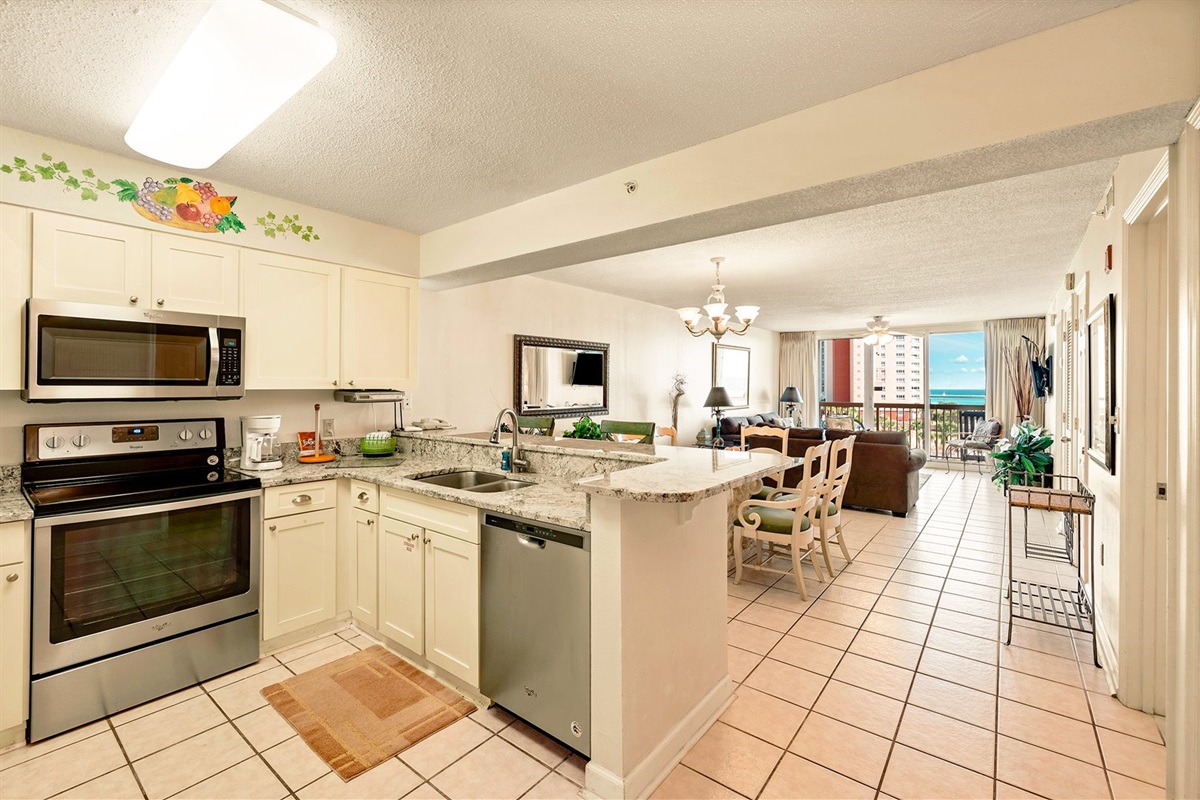 Granite countertops in kitchen