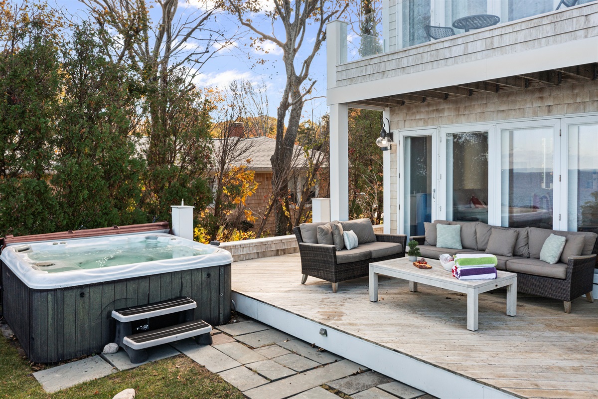 Enjoy a soothing soak while taking in the ocean scenery.