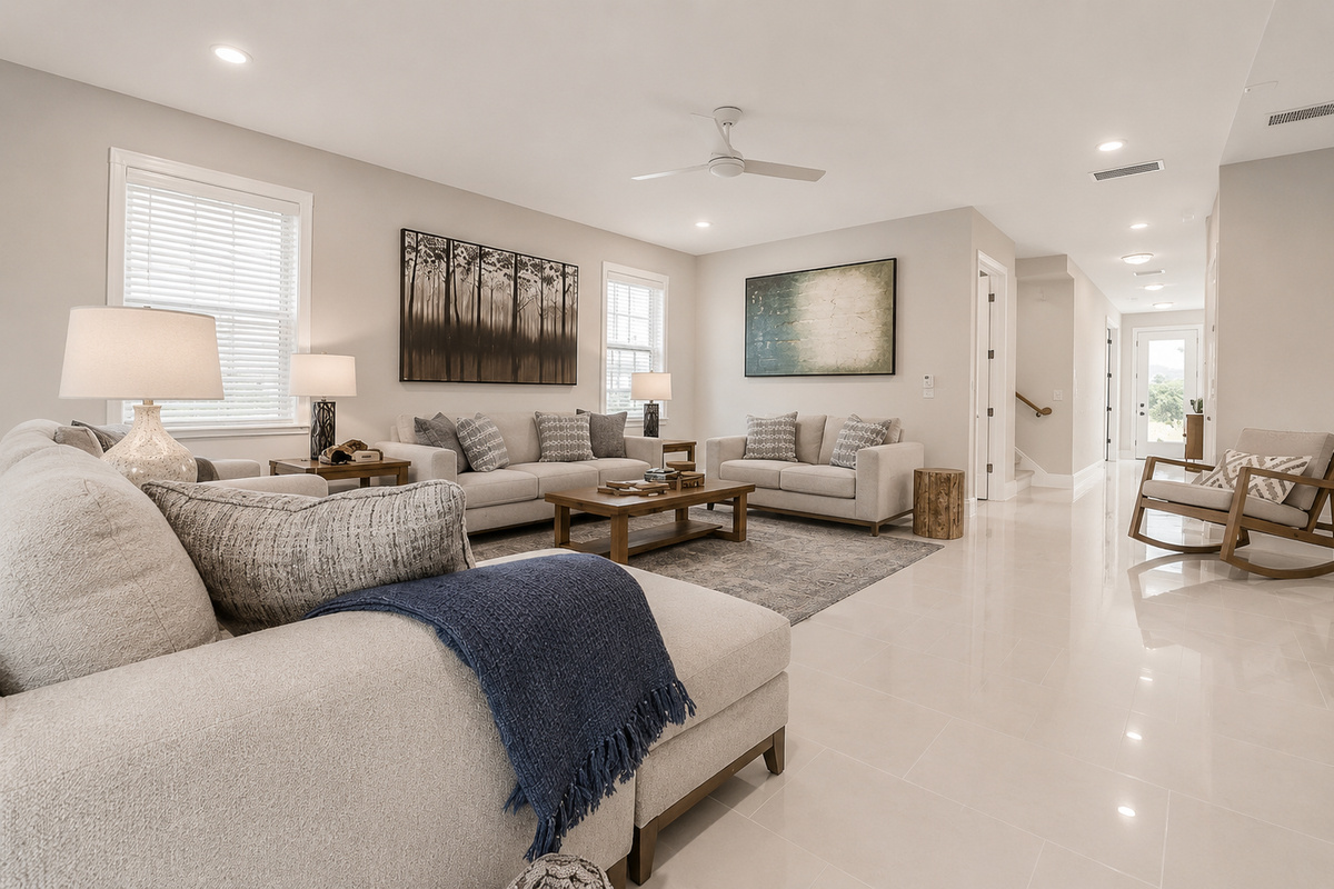 There's room for the whole happy crowd here—grandparents, cousins, and all—spread across generous sofas with stories flowing late into the night. Open, bright, and endlessly comfortable, this great room was simply made for being together.