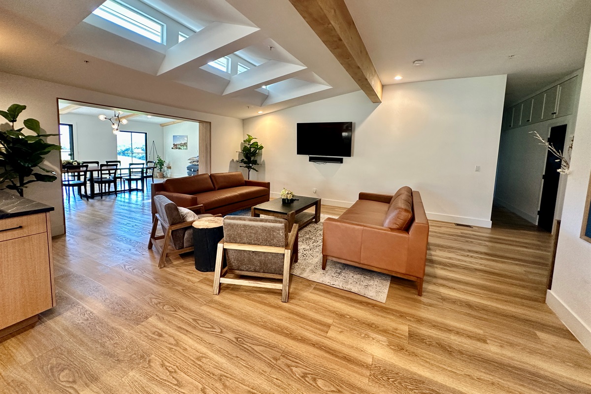 Relax in this stylish living room while streaming your favorite shows or gathering with friends.