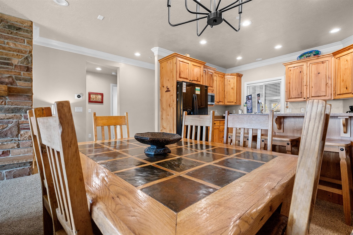 Dining table with rustic charm and plenty of seating for your group.
