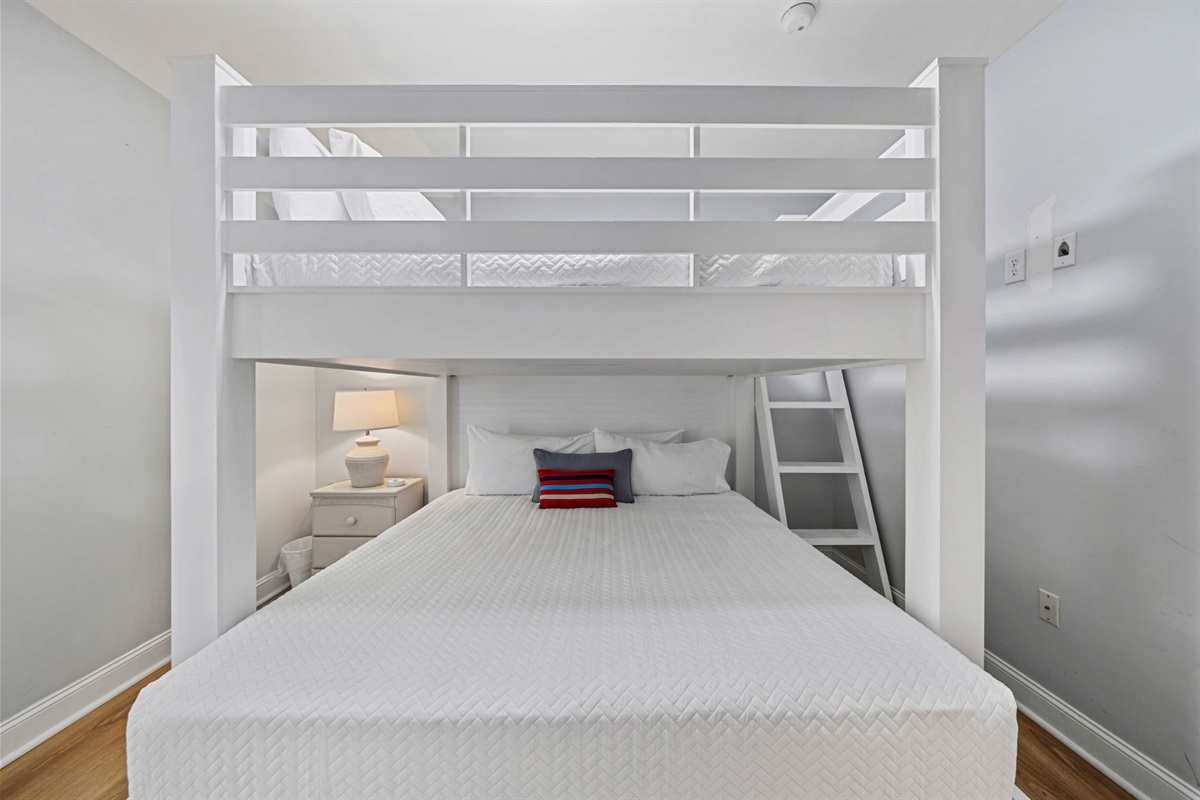 Bedroom 3: Bunk room, queen over king, shares jack n jill bath | Sea Gull | 201 Oceanview | 1116 Ocean Blvd, Isle of Palms, SC | IOP Escapes