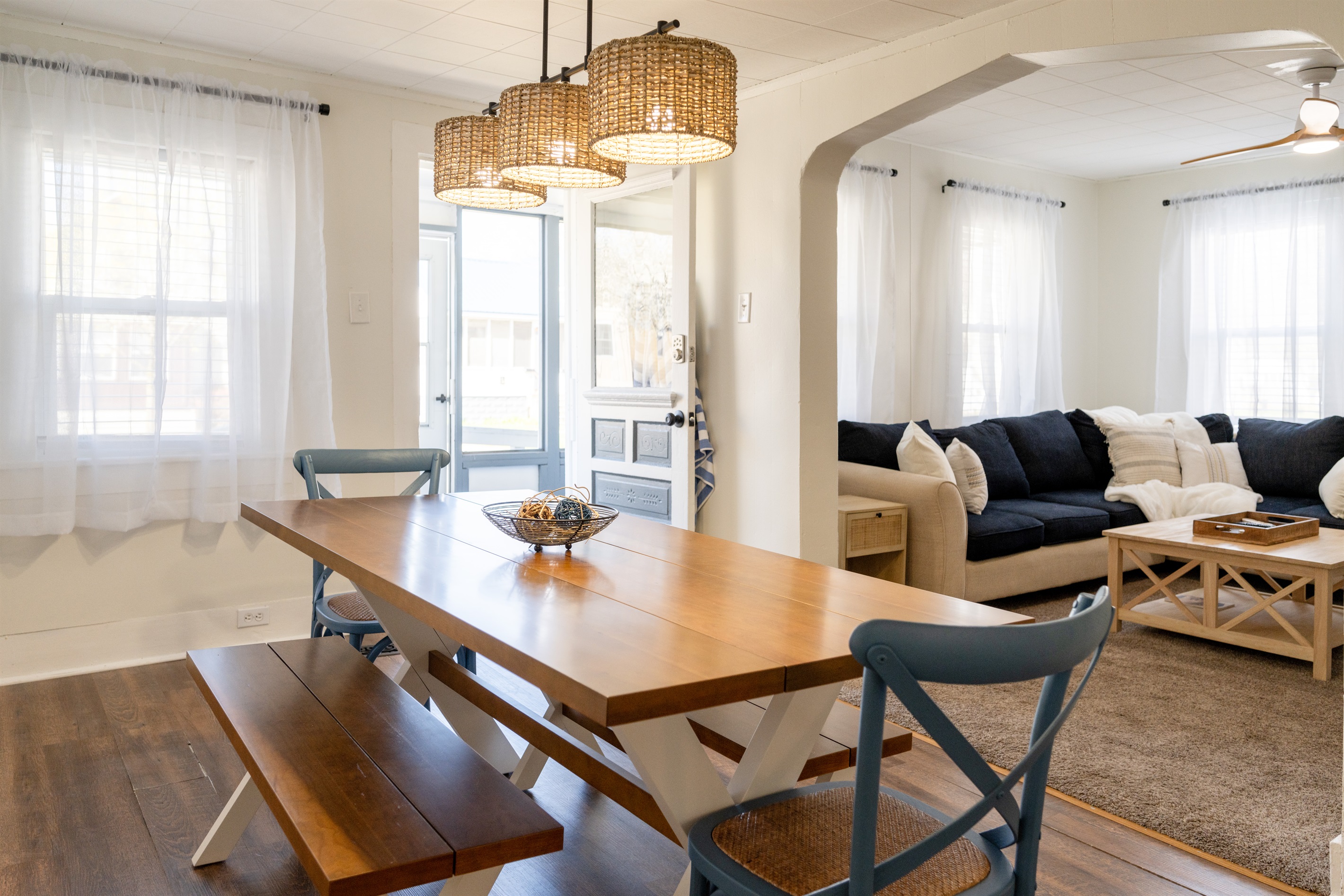 Cozy dining space with natural wood textures