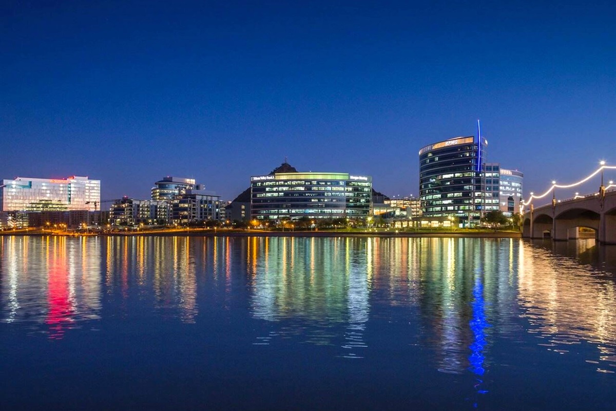 Night time view of Tempe Town Lake
