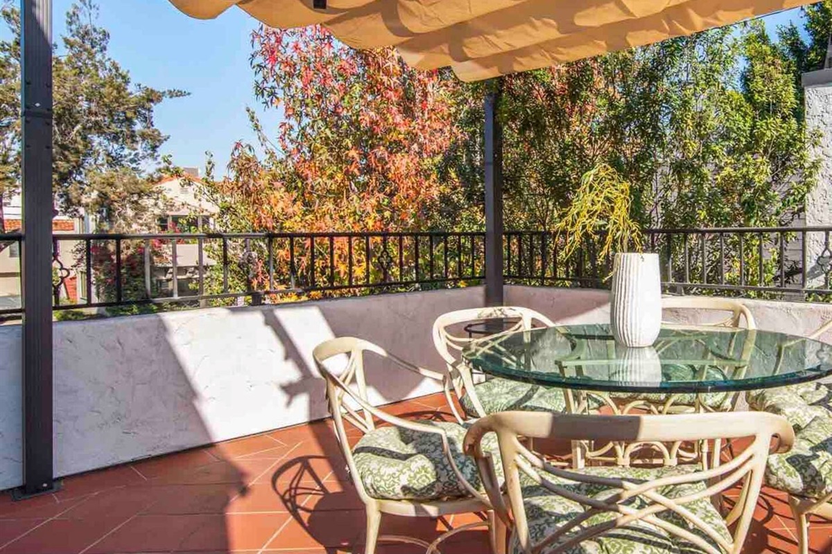 This private  terrace has beautiful treetop views. 