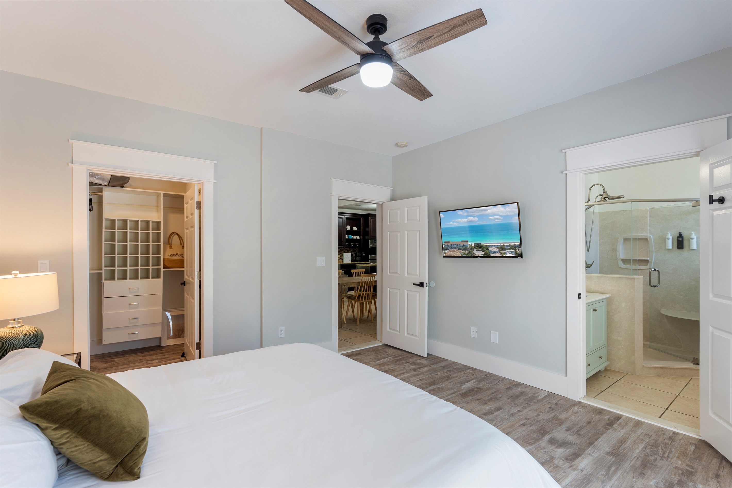 Ensuite bathroom and walk in closet are connected to the primary