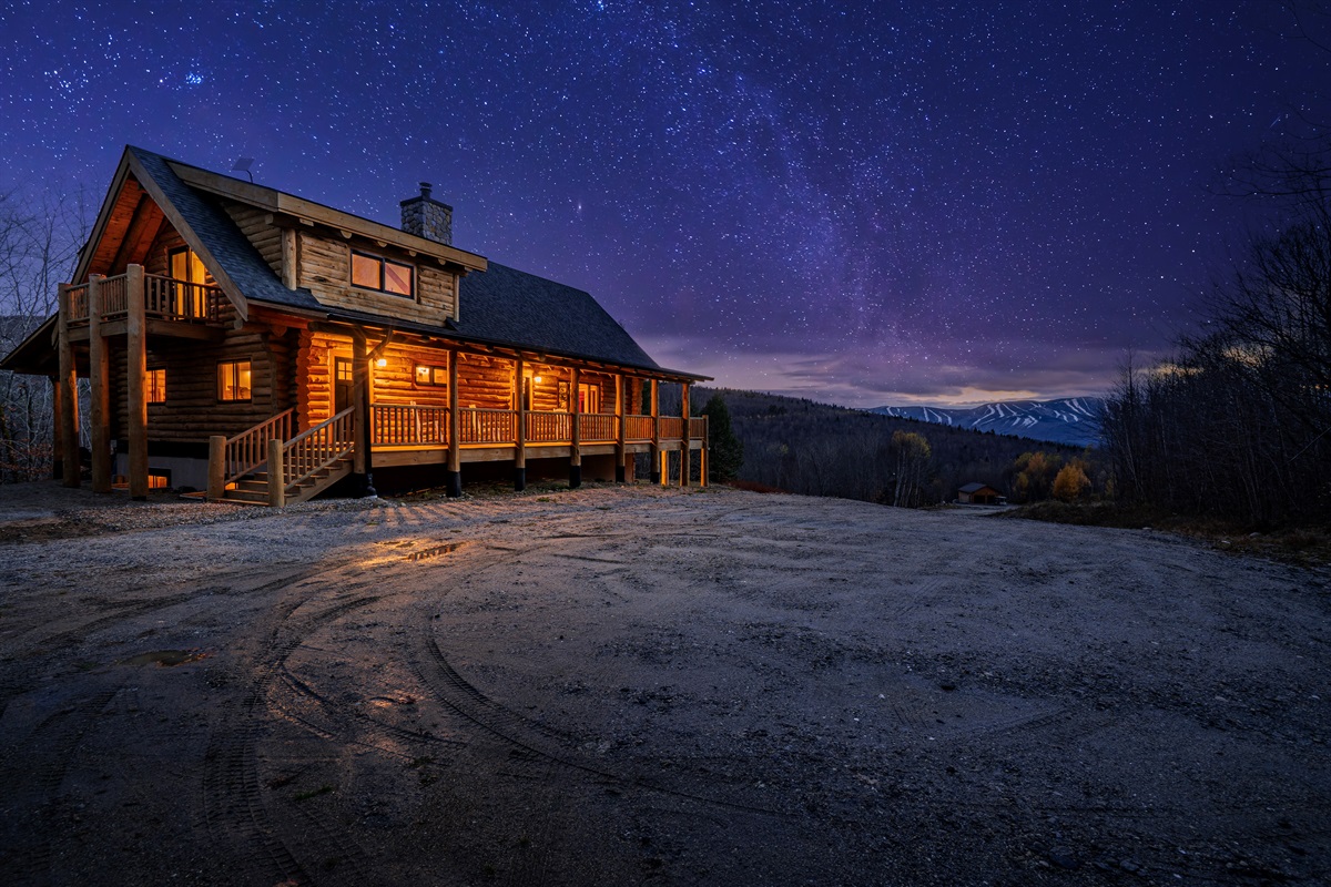Brookside Mountain Log Home — comfort and charm, even after the sun sets.