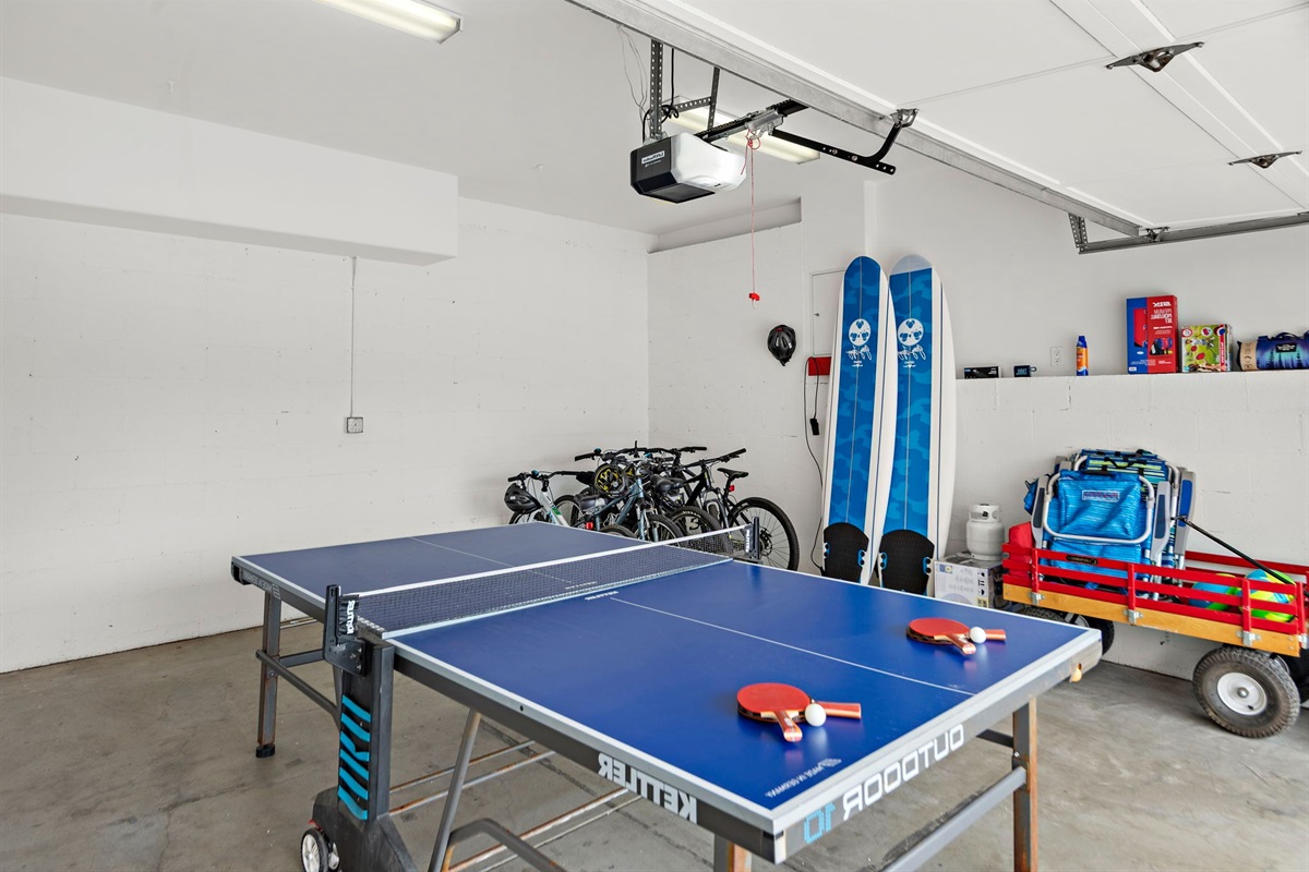 We provide everything you need to enjoy San Clemente at no extra charge: Bikes and helmets, Boogie Boards, Beach Chairs, Beach Towels, Umbrella, a wagon, a cooler, beach paddleball, and a yoga mat.  And Ping Pong to bring the whole family together