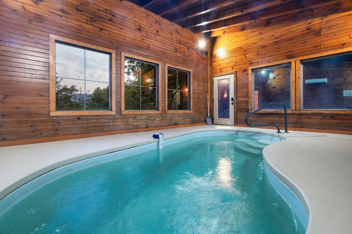 Indoor pool with Smoky Mountain Views for year round fun!