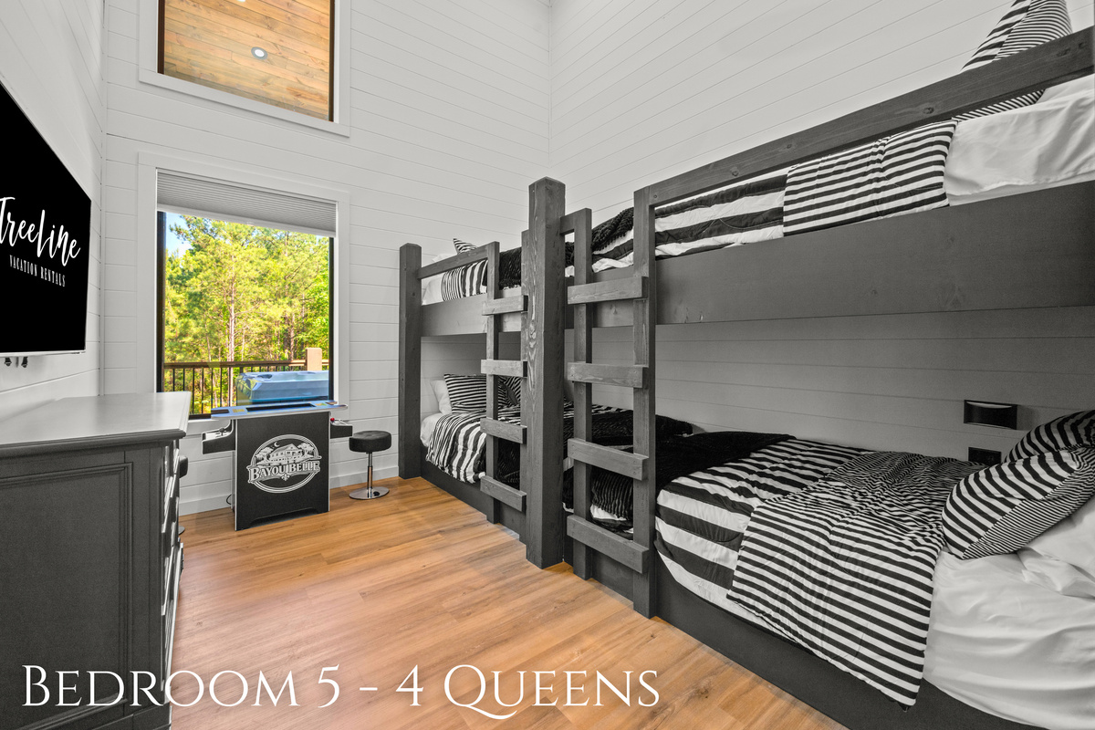 Perfect for kids, teens, or larger groups, this bunk room offers plenty of sleeping space while still feeling comfortable, cozy, and thoughtfully designed.