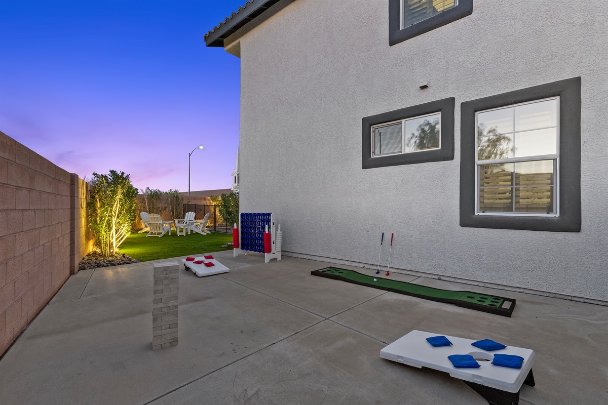 Outdoor games include giant Jenga, giant Connect Four, cornhole, and PutterBall Original Golf putting game.  -It's Showtime!
