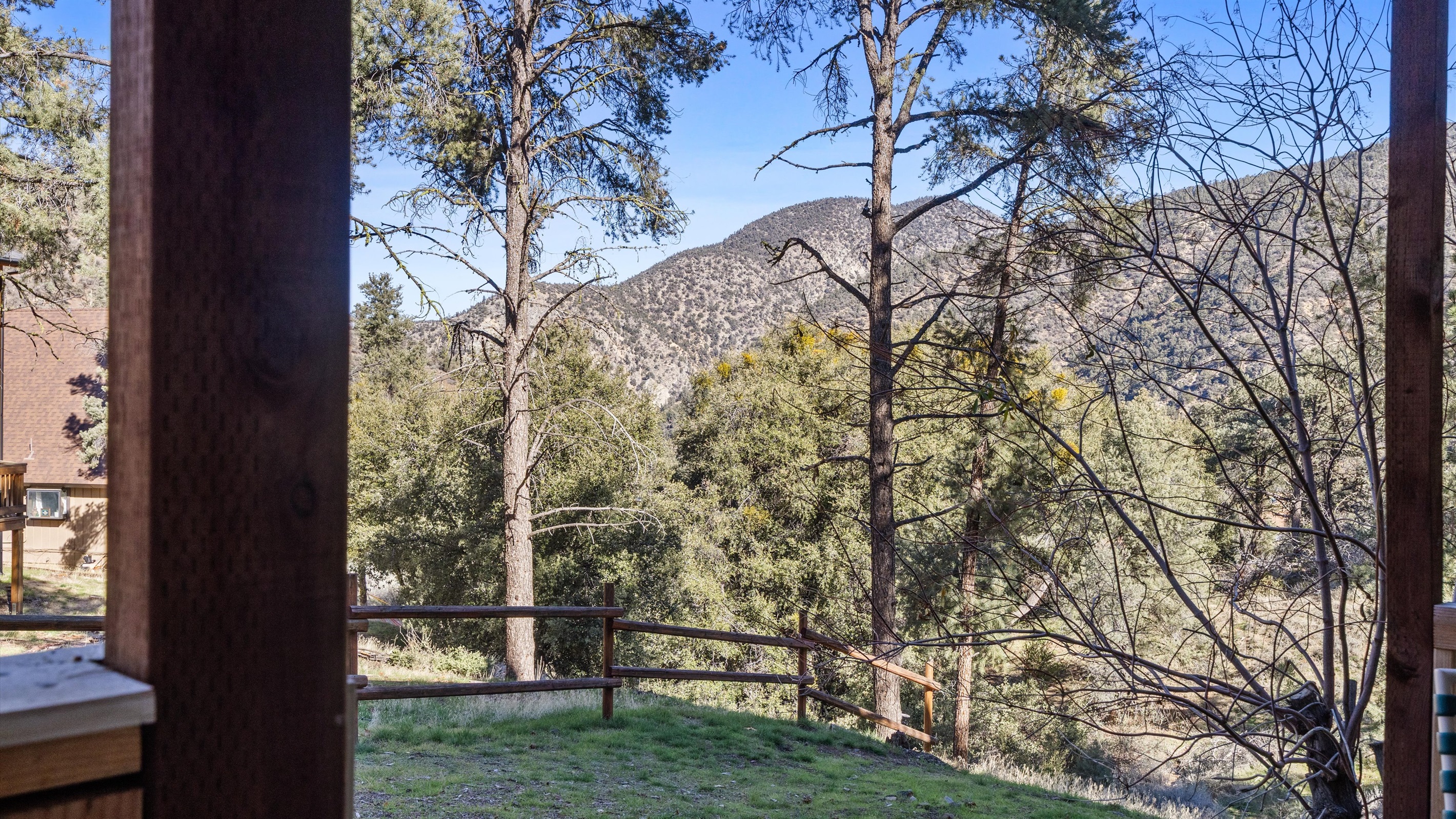 Serene back patio, surrounded by peaceful nature and fresh mountain air.