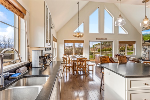 Share laughter and meals in the lodge’s inviting dining space.